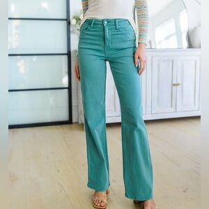 High rise straight leg teal Judy blue jeans